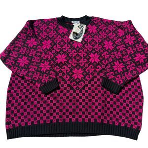 Vintage Classic Essentials Sweater Women's 2XL Black Pink Fair Isle NWT USA Made